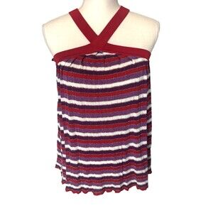 Bebe Y2K Halter Top Striped Metallic Medium Flowy Jewel Tone